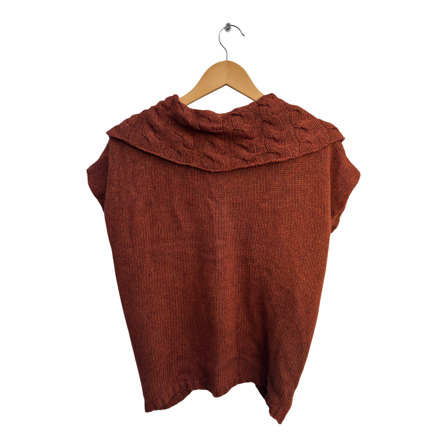 CPM Strickweste Damen Gr L Rostbraun Kurzarm Grobstrick Mit Kapuze Knöpfe
