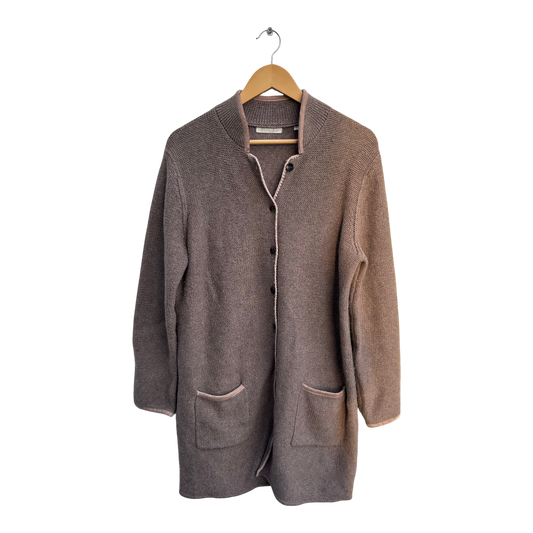 Christian Berg Strickjacke Damen Gr 42 Braun Wollmix Lange Jacke Elegant