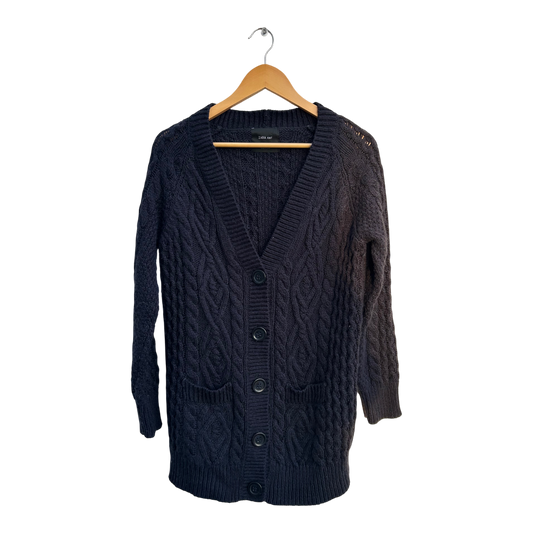 Zara Knit Strickjacke Damen Gr L Dunkelblau Wollmix Grobstrick Mit Taschen