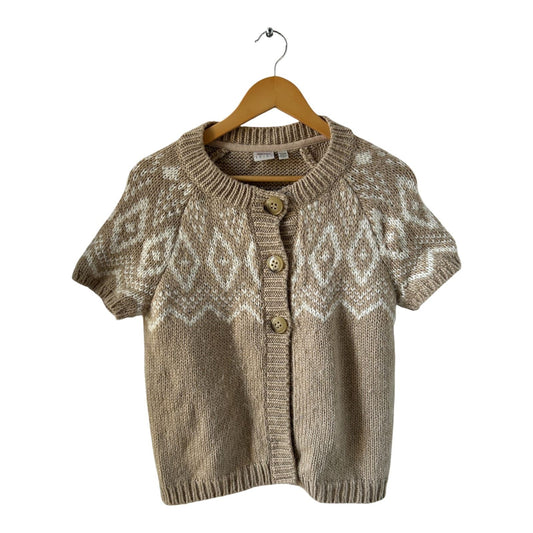 Esprit Strickjacke Damen Gr M Beige Wollmix Kurzarm Muster Knöpfe Alpaka