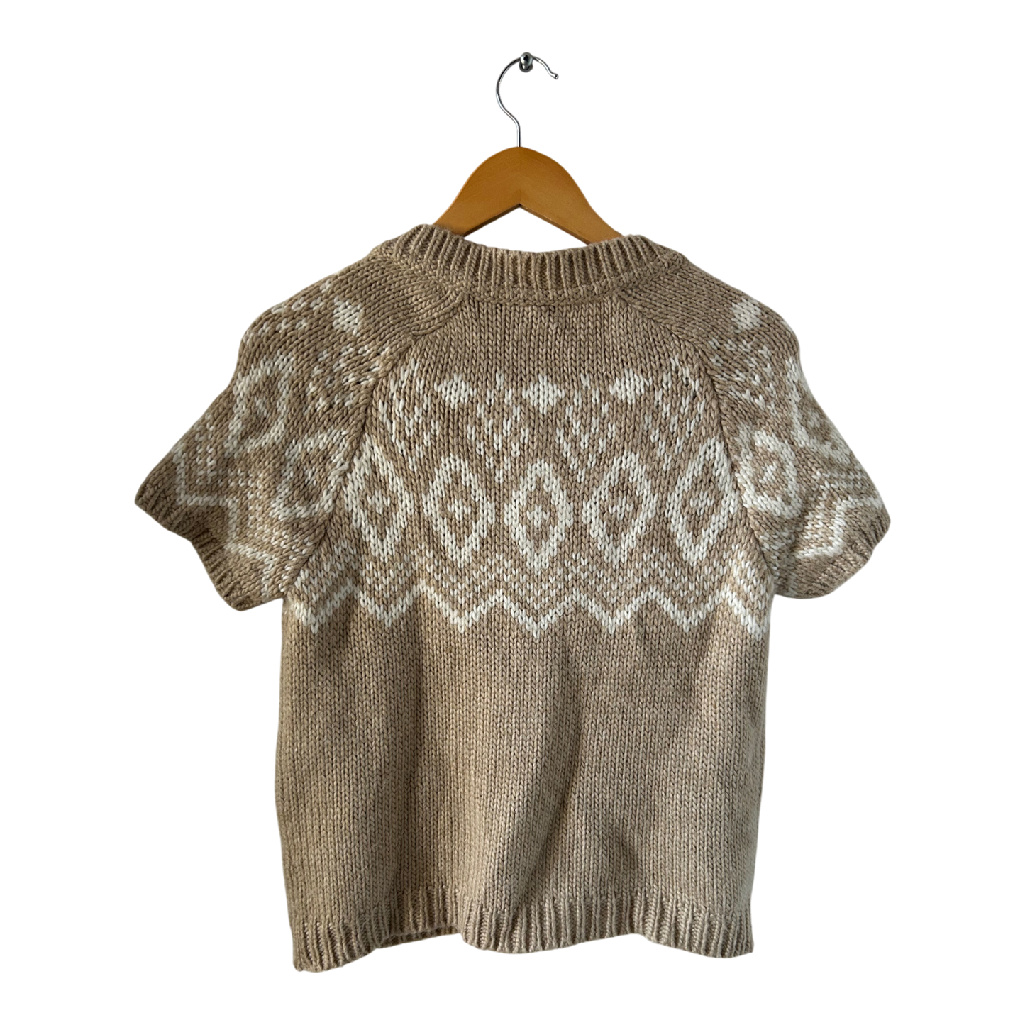 Esprit Strickjacke Damen Gr M Beige Wollmix Kurzarm Muster Knöpfe Alpaka