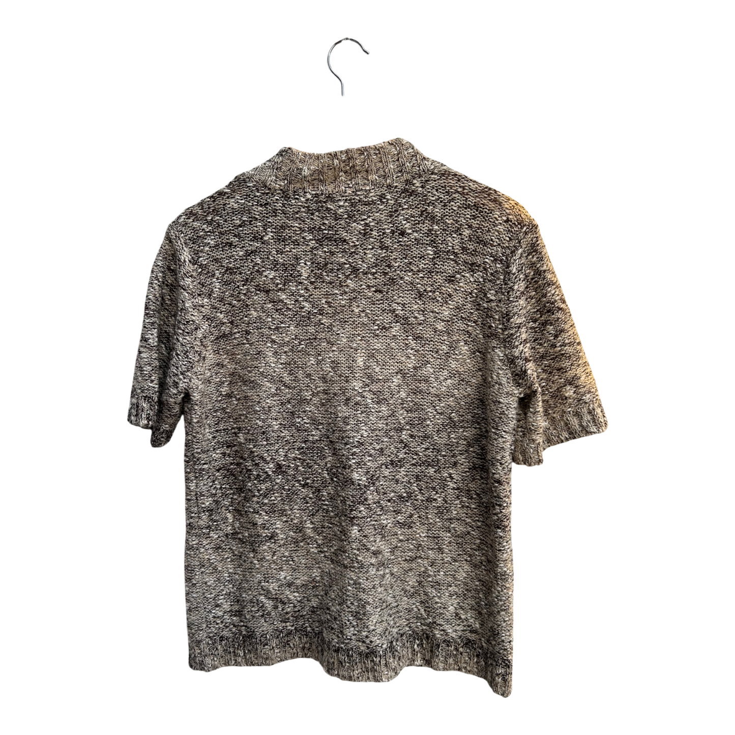 C&A Strickjacke Damen Gr L Beige Grau Baumwollmix Kurzarm Knopf Meliert