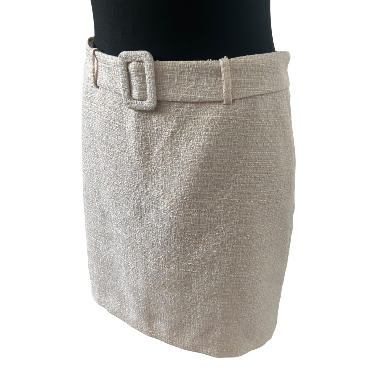 Comma Rock Damen Gr 40 Beige Boucle Glitzer Elegant Business Midi Stil
