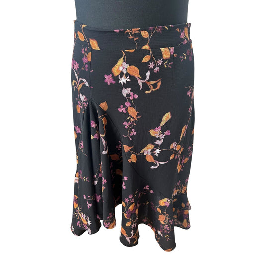Cubus Rock Damen Gr 36 Schwarz Blumen Elegant Midirock Volant