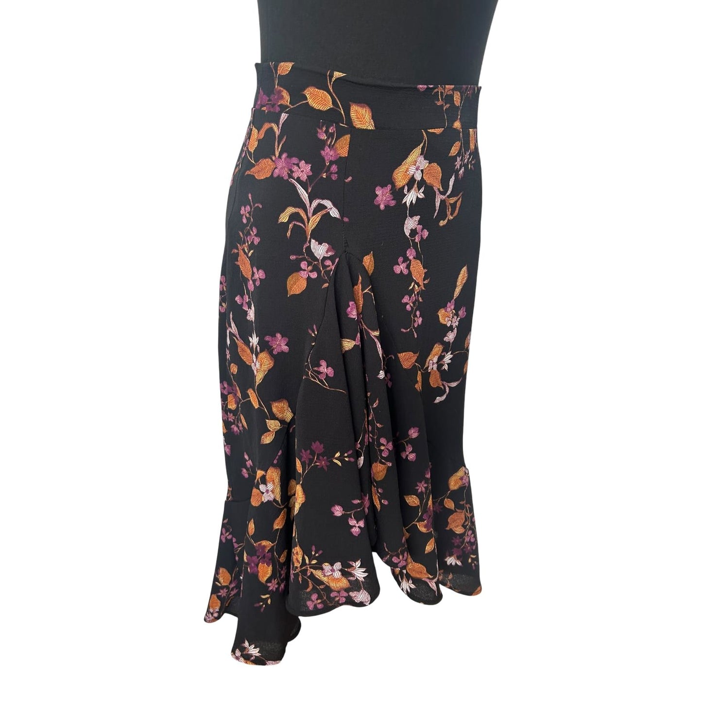Cubus Rock Damen Gr 36 Schwarz Blumen Elegant Midirock Volant
