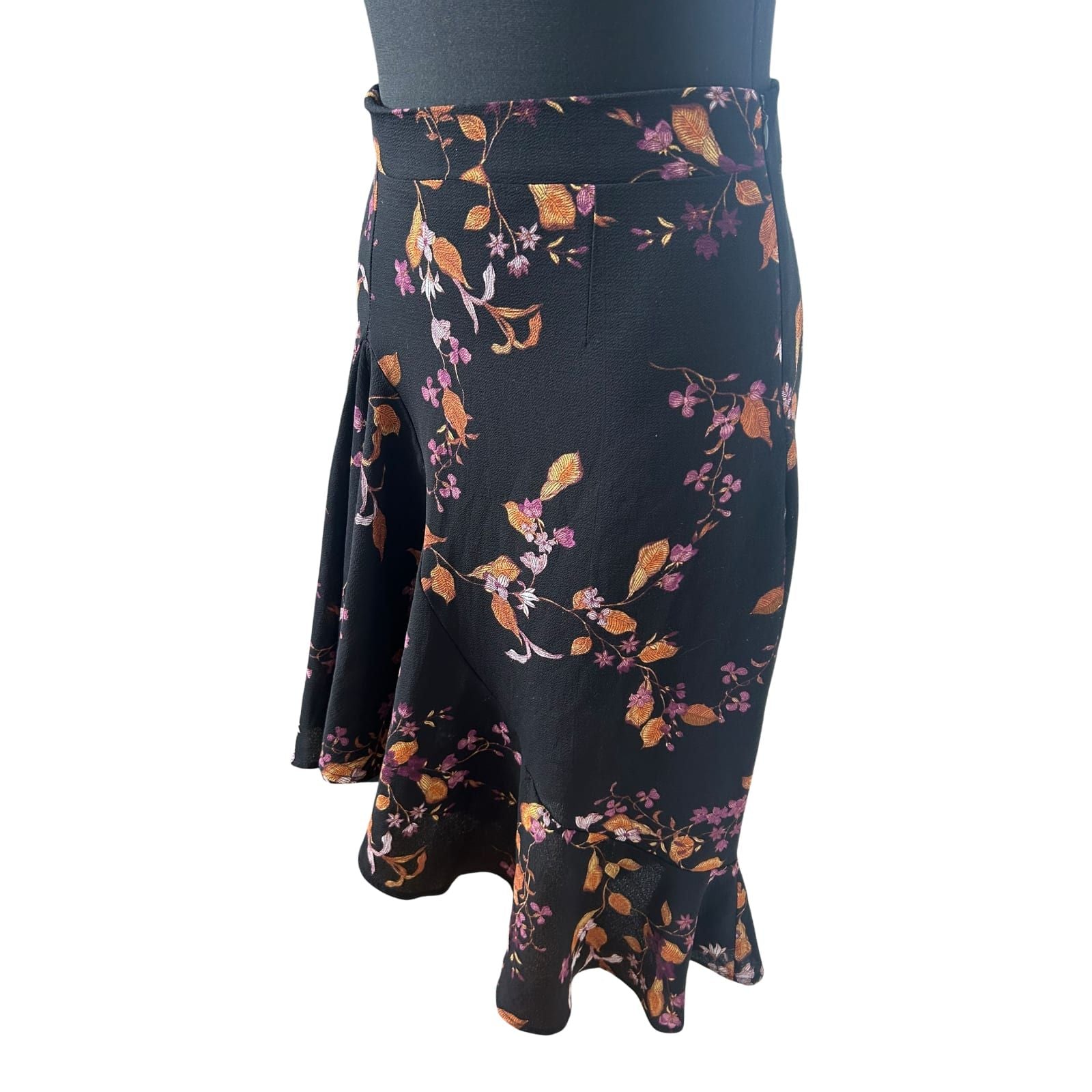 Cubus Rock Damen Gr 36 Schwarz Blumen Elegant Midirock Volant