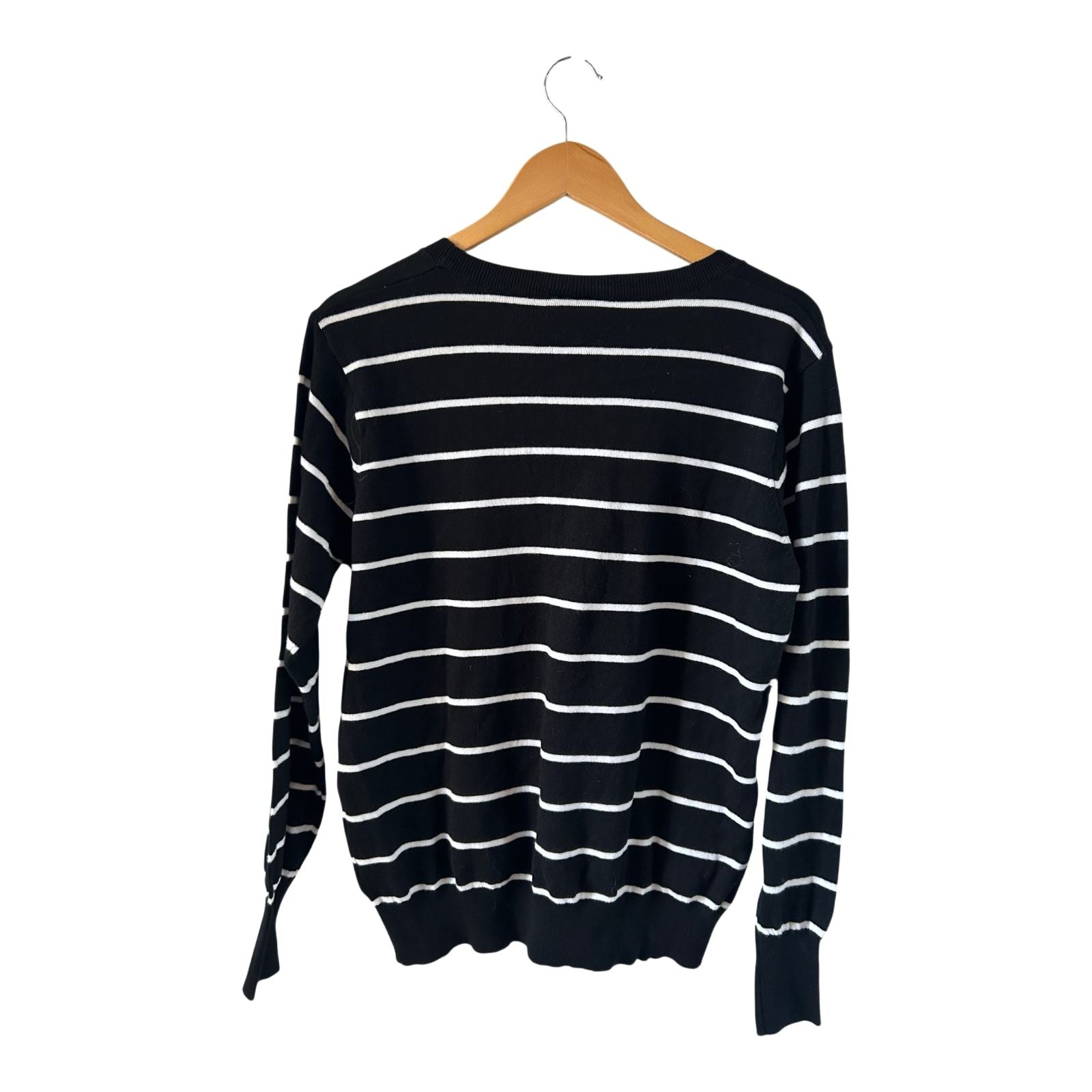 Yessica Pullover Damen L Schwarz Weiß Streifen Baumwolle V-Ausschnitt Neuware