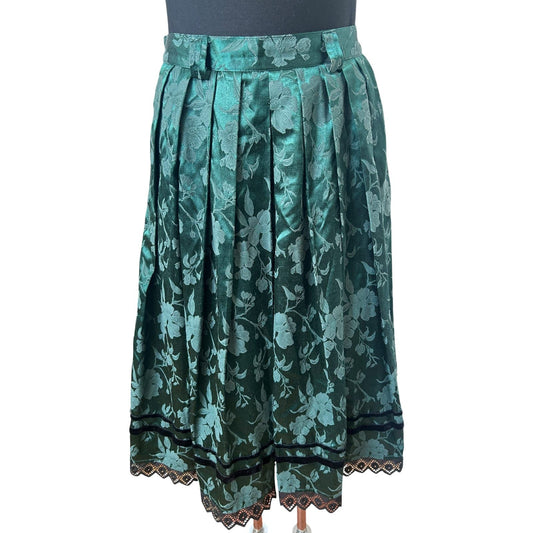 Trachten Rock Damen Gr 38 Dunkelgrün Blumen Midi Satin Spitze Elegant