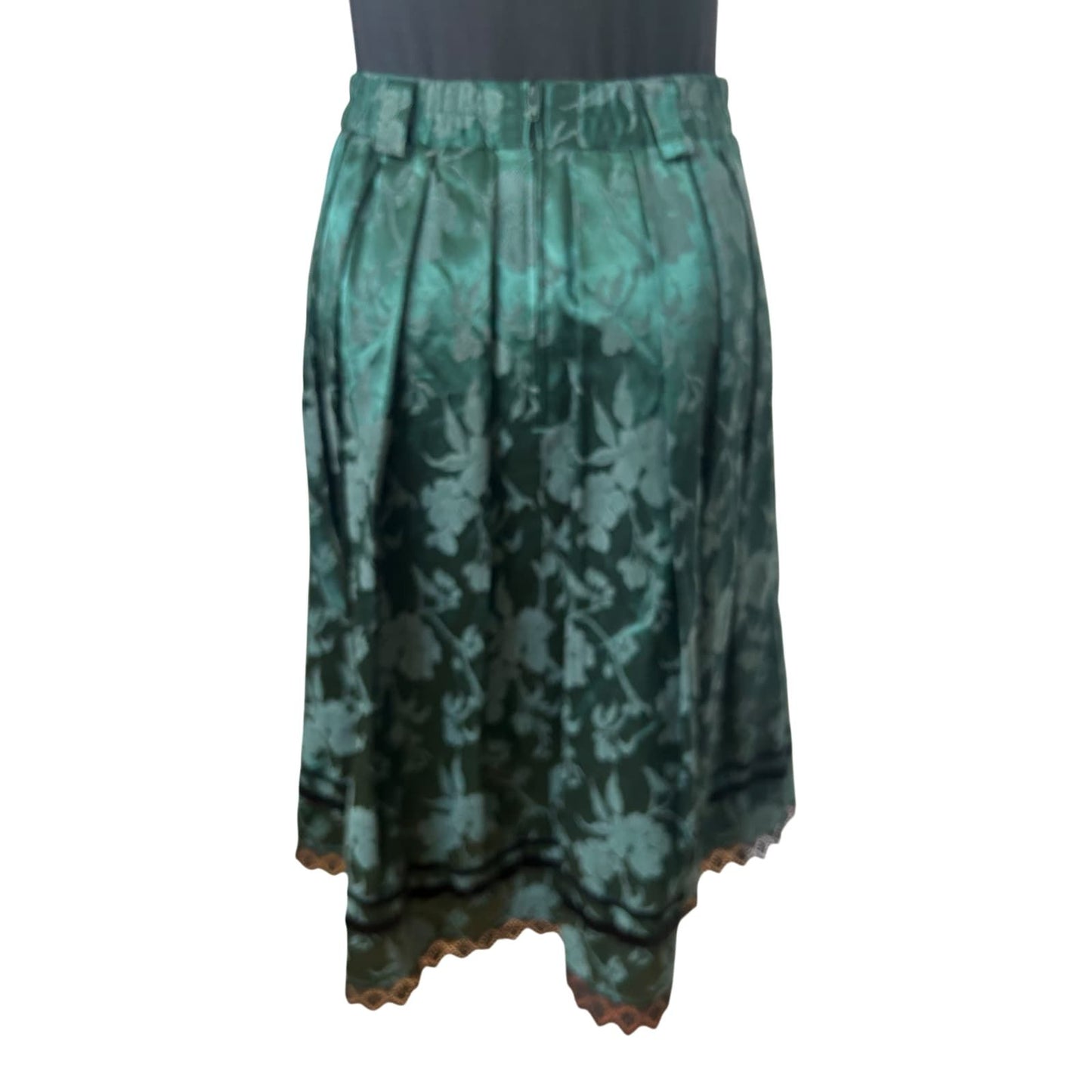 Trachten Rock Damen Gr 38 Dunkelgrün Blumen Midi Satin Spitze Elegant