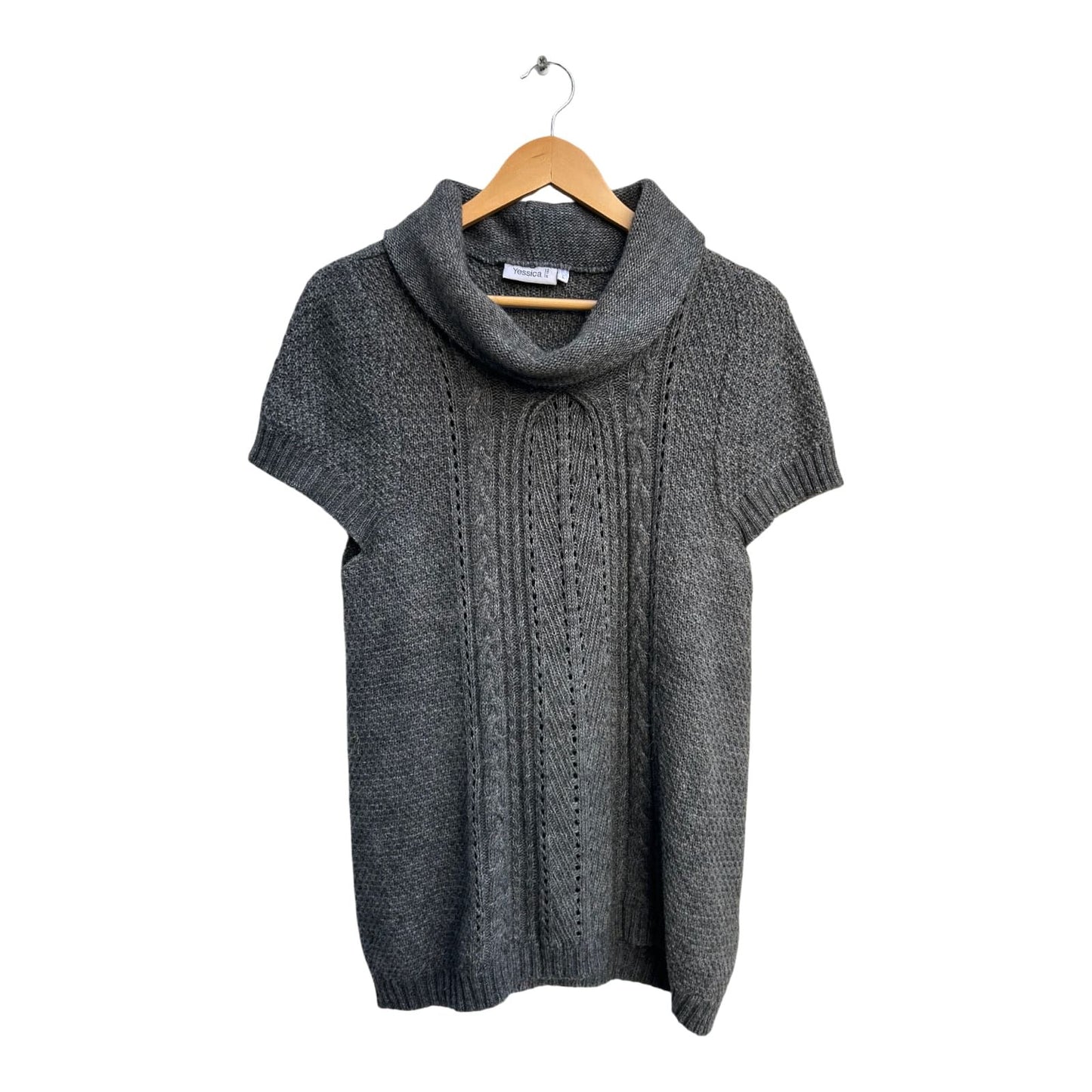 Yessica Pullover Damen L Grau Rollkragen Kurzarm Longpullover Wolle Elegant