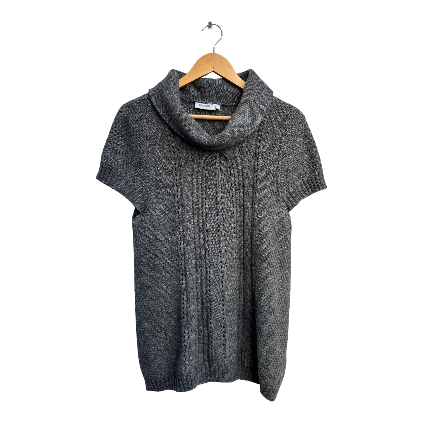 Yessica Pullover Damen L Grau Rollkragen Kurzarm Longpullover Wolle Elegant