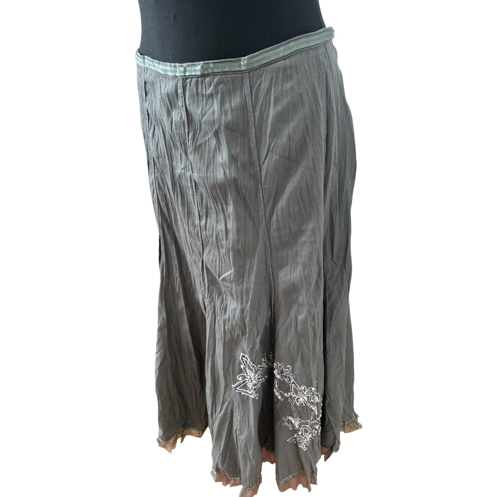 Biba Rock Gr 40 Khaki Baumwolle Knitteroptik Stickerei Maxi Elegant
