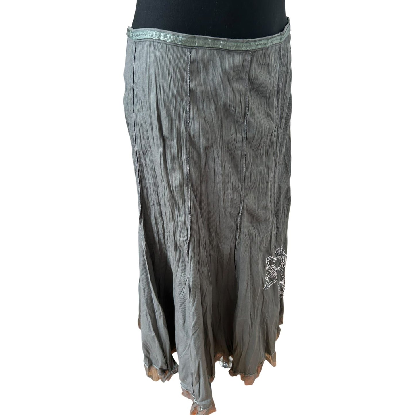 Biba Rock Gr 40 Khaki Baumwolle Knitteroptik Stickerei Maxi Elegant