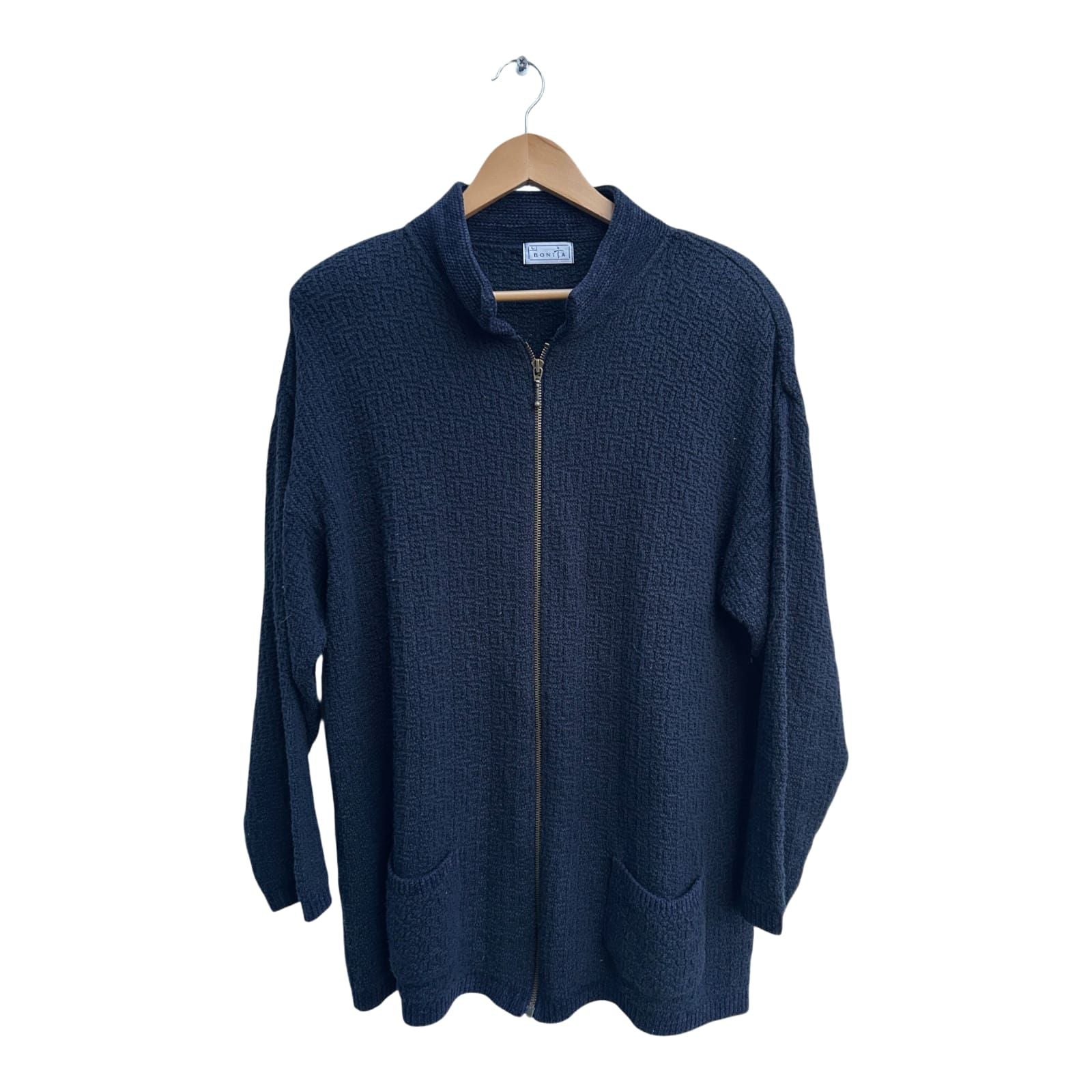 Bonita Strickjacke Damen L Blau Baumwolle Mix Reißverschluss Taschen Elegant