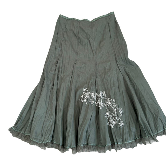 Biba Rock Gr 40 Khaki Baumwolle Knitteroptik Stickerei Maxi Elegant
