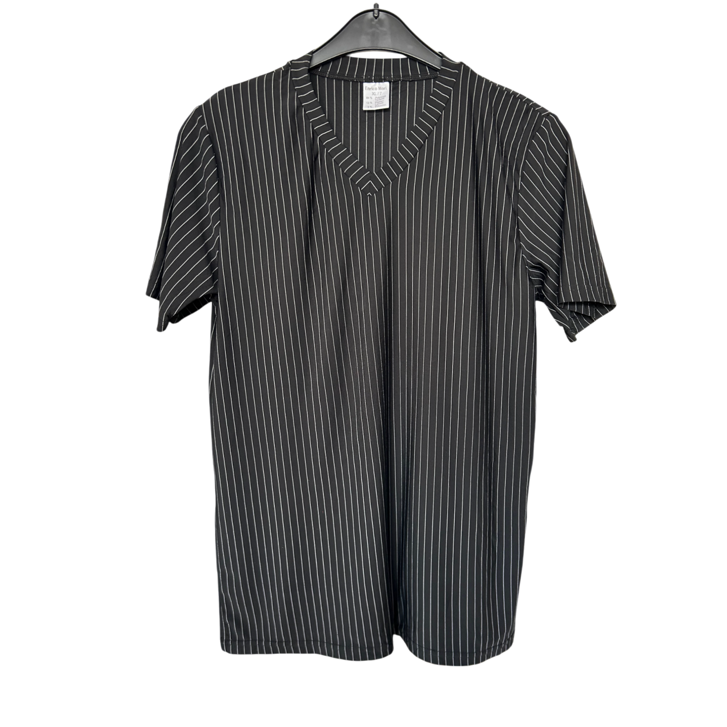 🖤 Enrico Mori T-Shirt Herren XL – Schwarz mit Nadelstreifen 🖤