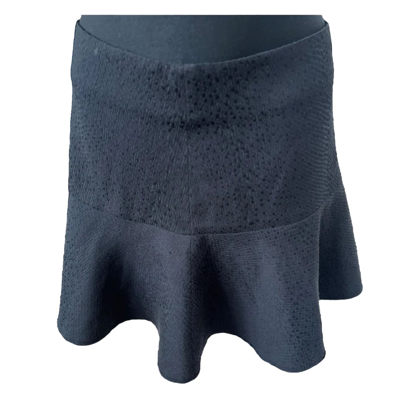 Stefanel Damen Rock Gr 38 Schwarz Strukturstoff Volant Midi Elegant Chic