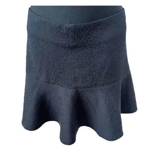 Stefanel Damen Rock Gr 38 Schwarz Strukturstoff Volant Midi Elegant Chic