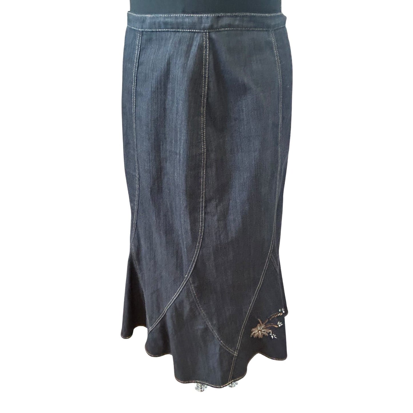 C&A Your Sixth Sense Rock Damen Gr 38 Jeans Blau Stickerei Maxi Elegant