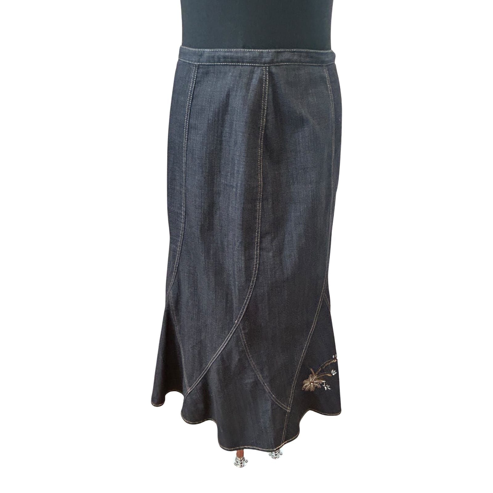C&A Your Sixth Sense Rock Damen Gr 38 Jeans Blau Stickerei Maxi Elegant
