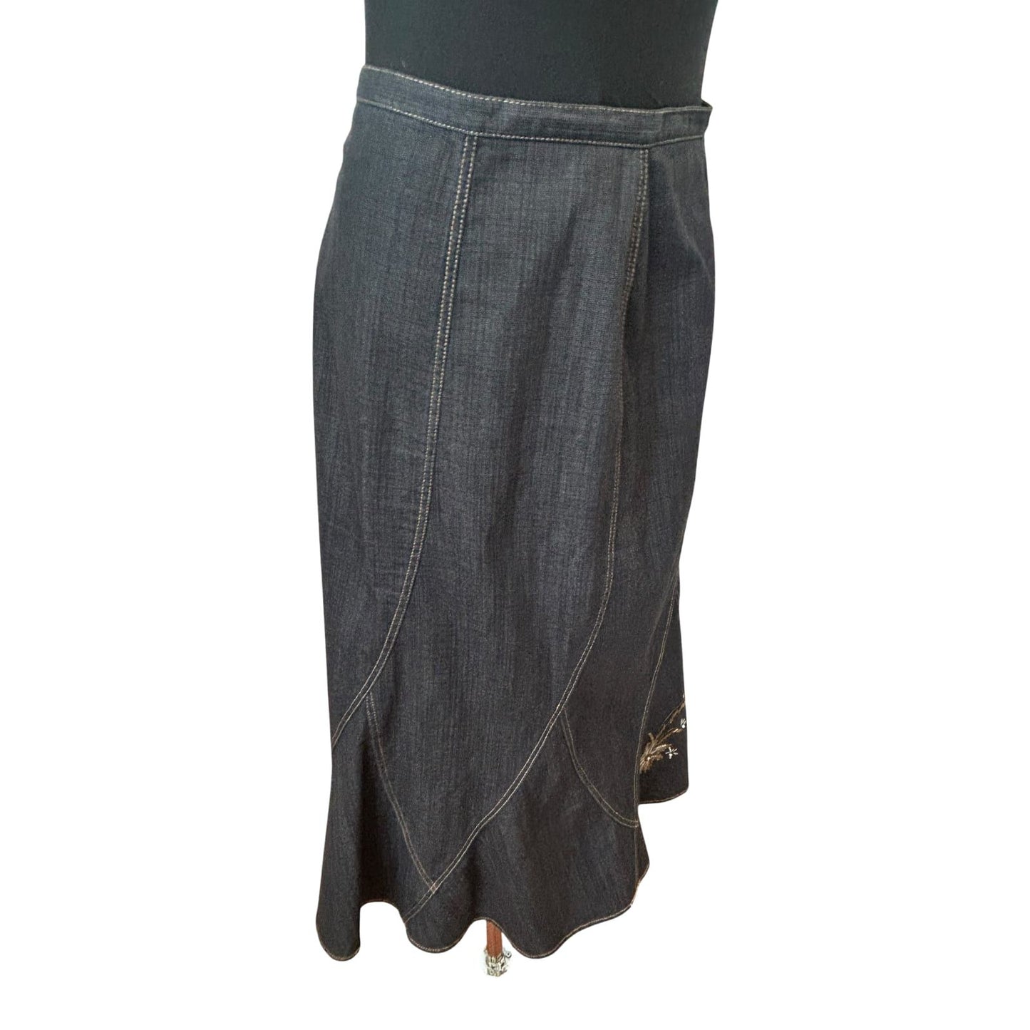 C&A Your Sixth Sense Rock Damen Gr 38 Jeans Blau Stickerei Maxi Elegant