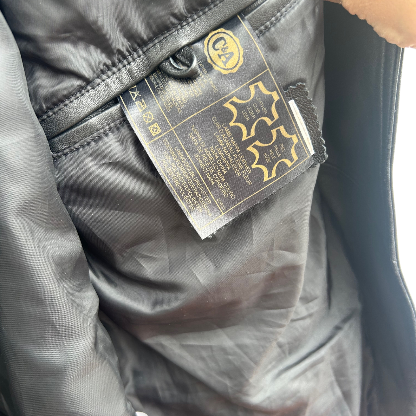 Lederjacke Schwarz Damen Gr 42 C&A Echtleder Bindegürtel Bikerjacke Vintage