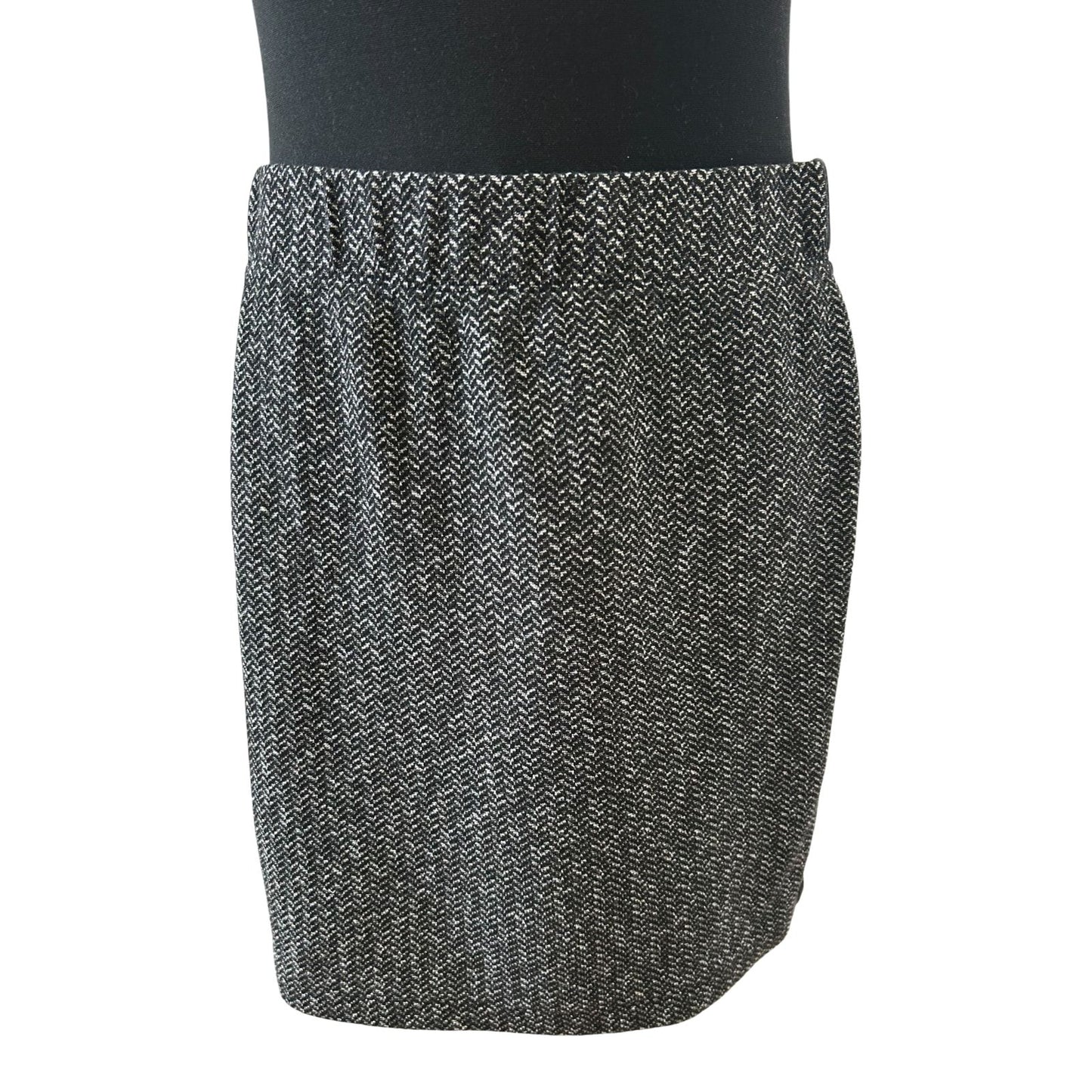 Comma Rock Damen Gr 40 Schwarz Grau Fischgrät Stretch Gummibund Midi