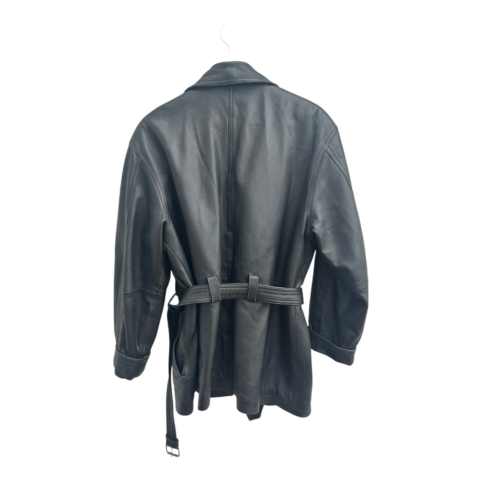 Lederjacke Schwarz Damen Gr 42 C&A Echtleder Bindegürtel Bikerjacke Vintage