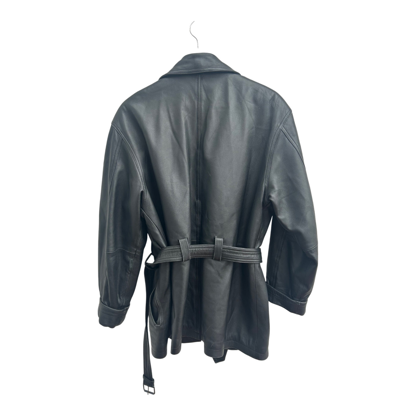 Lederjacke Schwarz Damen Gr 42 C&A Echtleder Bindegürtel Bikerjacke Vintage