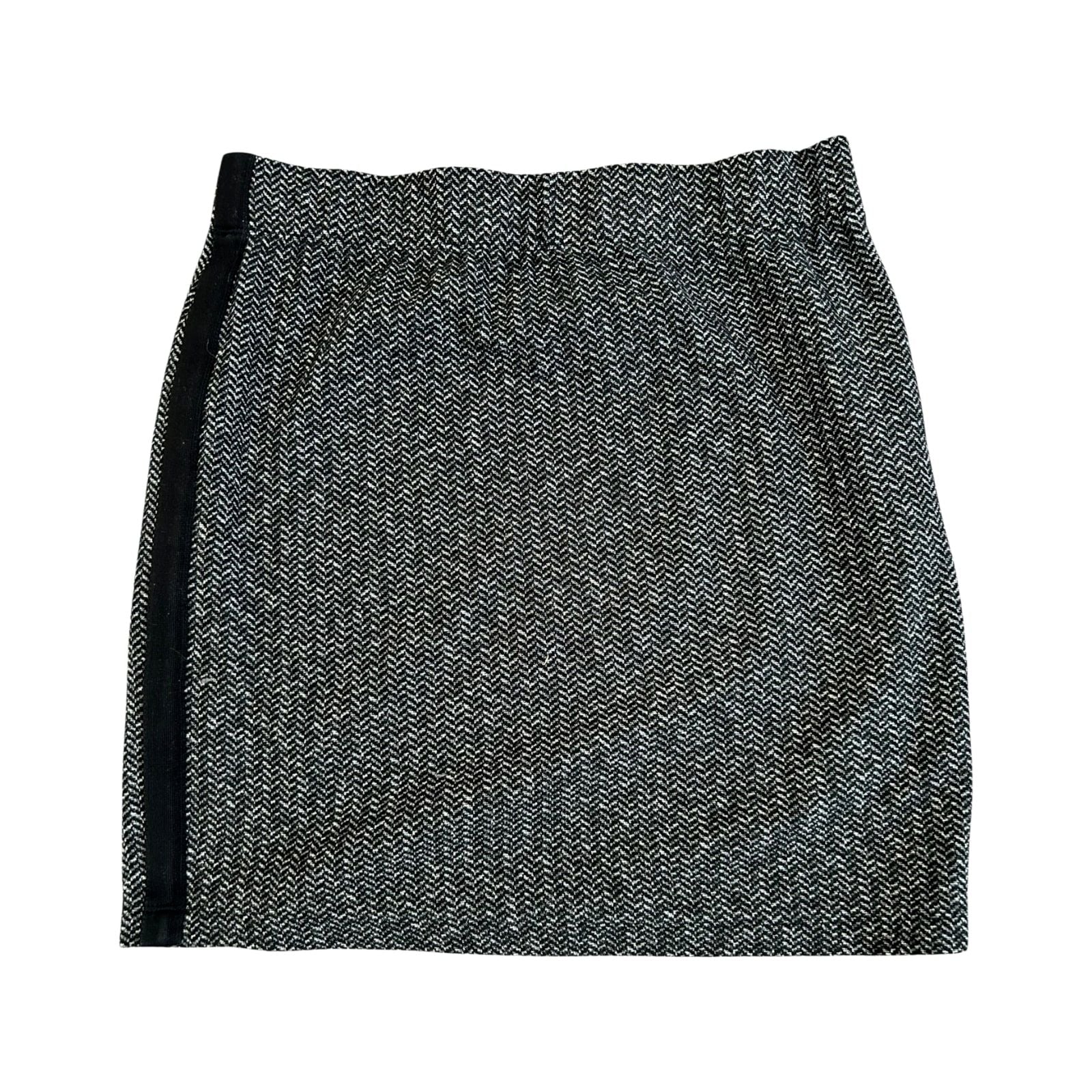Comma Rock Damen Gr 40 Schwarz Grau Fischgrät Stretch Gummibund Midi