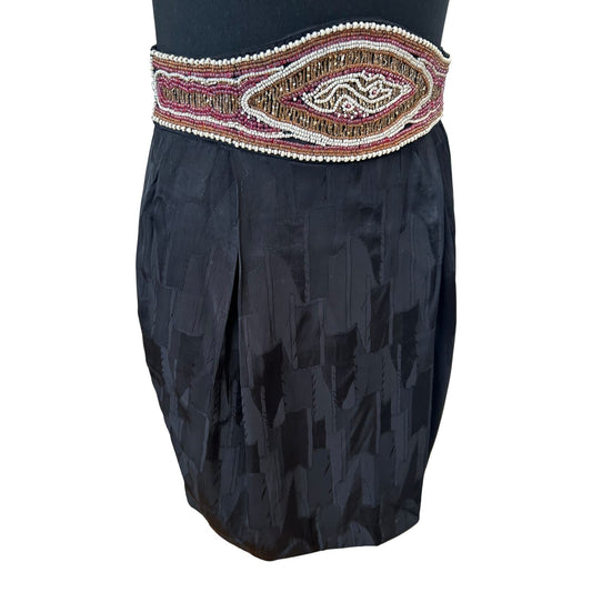 & Other Stories Rock Damen Gr 38 Schwarz Perlen Verziert Elegant Midi