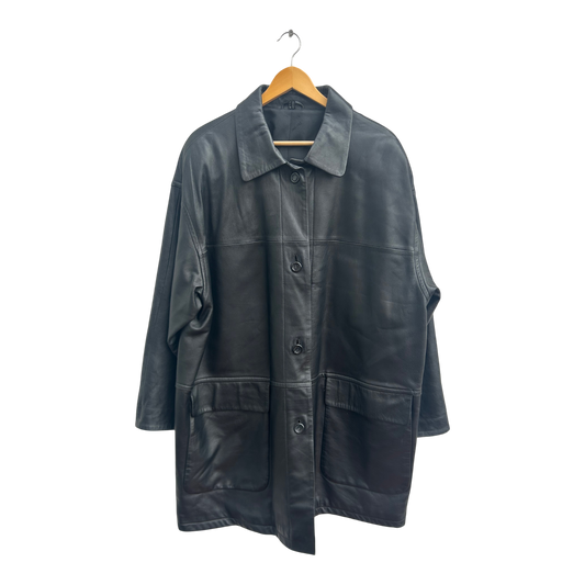 Ledermantel Schwarz Damen Gr 42 Per Me Linea Italiana Echtleder Oversize Vintage