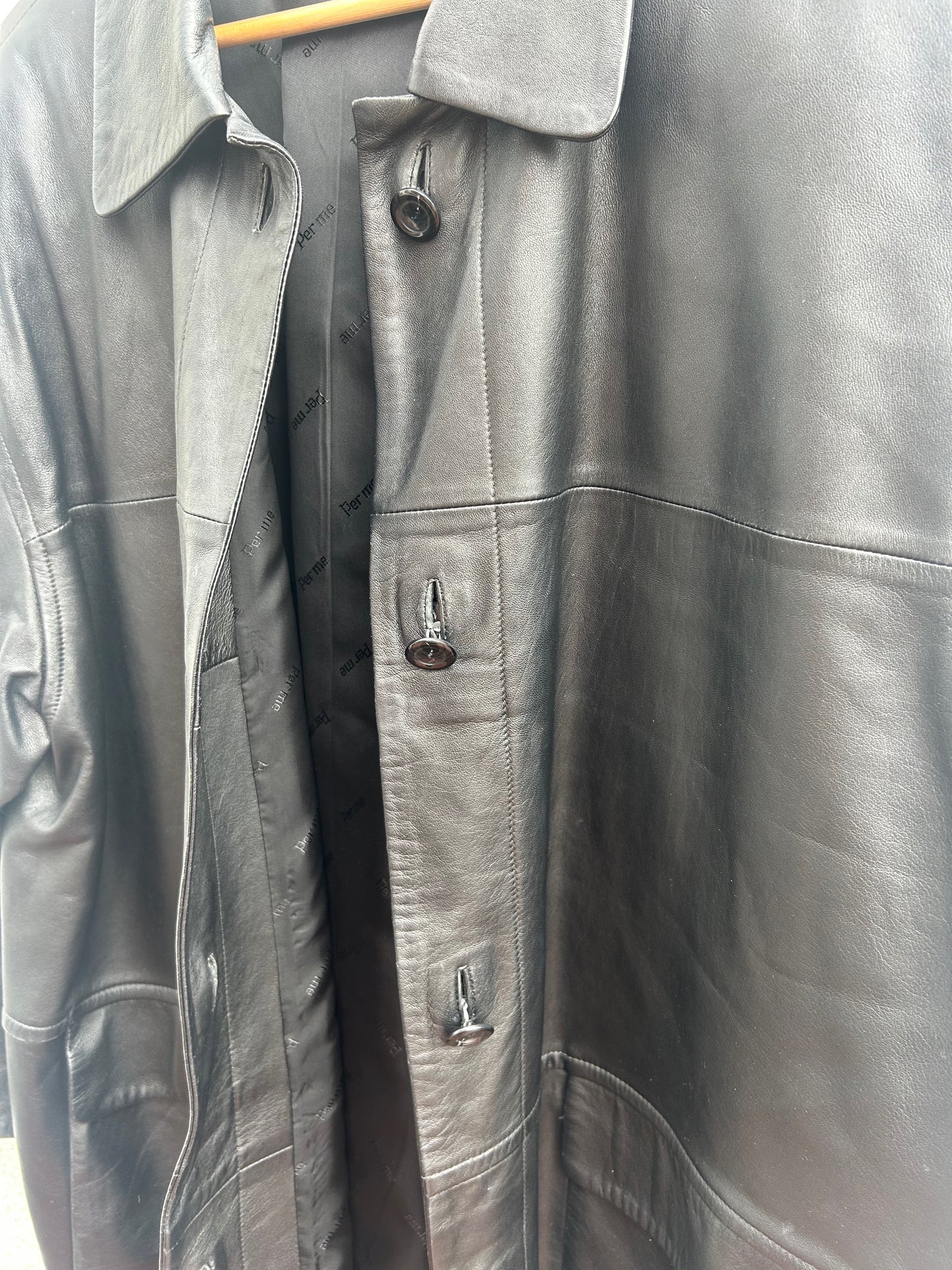 Ledermantel Schwarz Damen Gr 42 Per Me Linea Italiana Echtleder Oversize Vintage