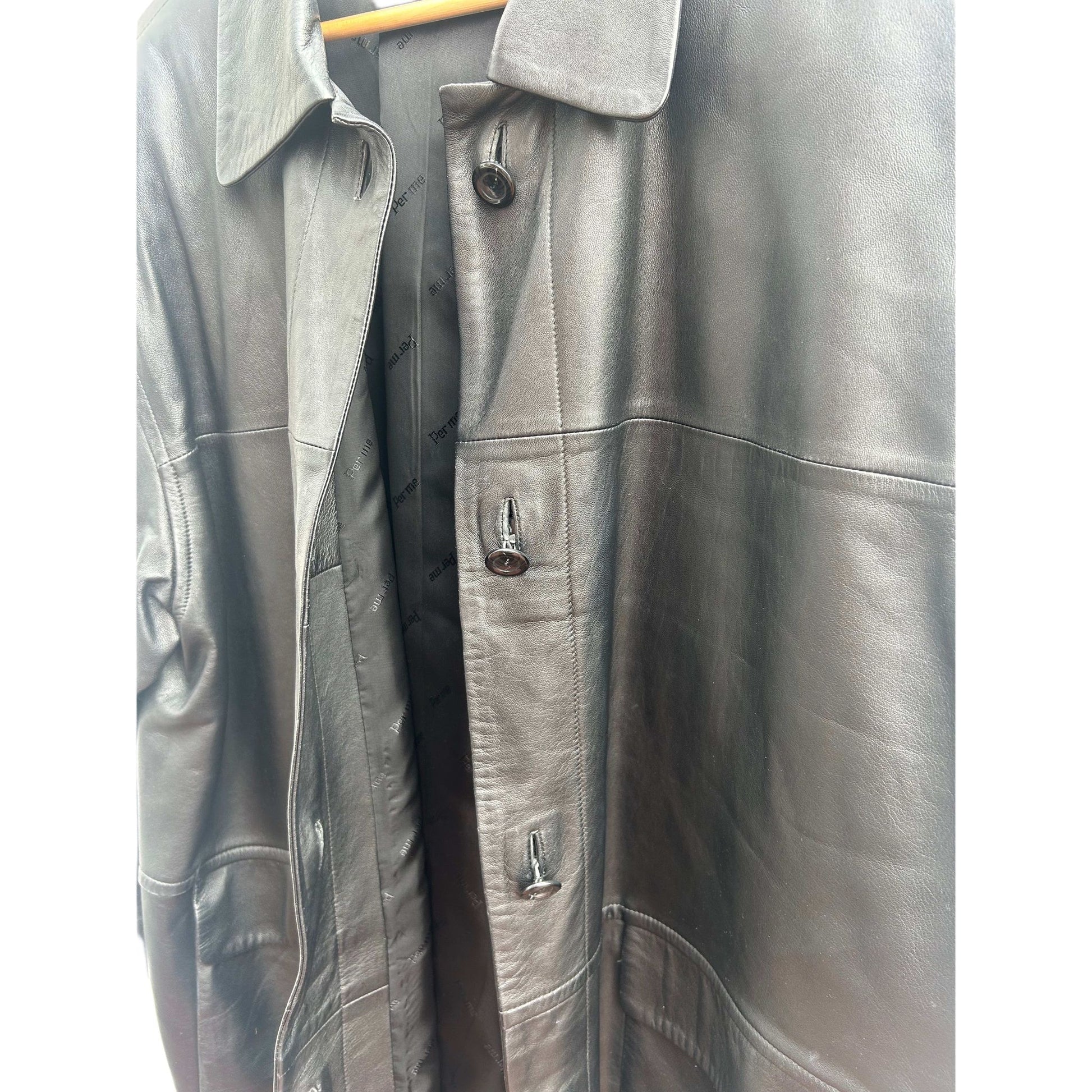 Ledermantel Schwarz Damen Gr 42 Per Me Linea Italiana Echtleder Oversize Vintage
