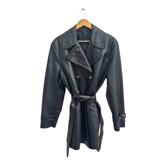 Kunstlederjacke Schwarz Damen Gr 42 XL Tailliert Gürtel Übergangsjacke Elegant