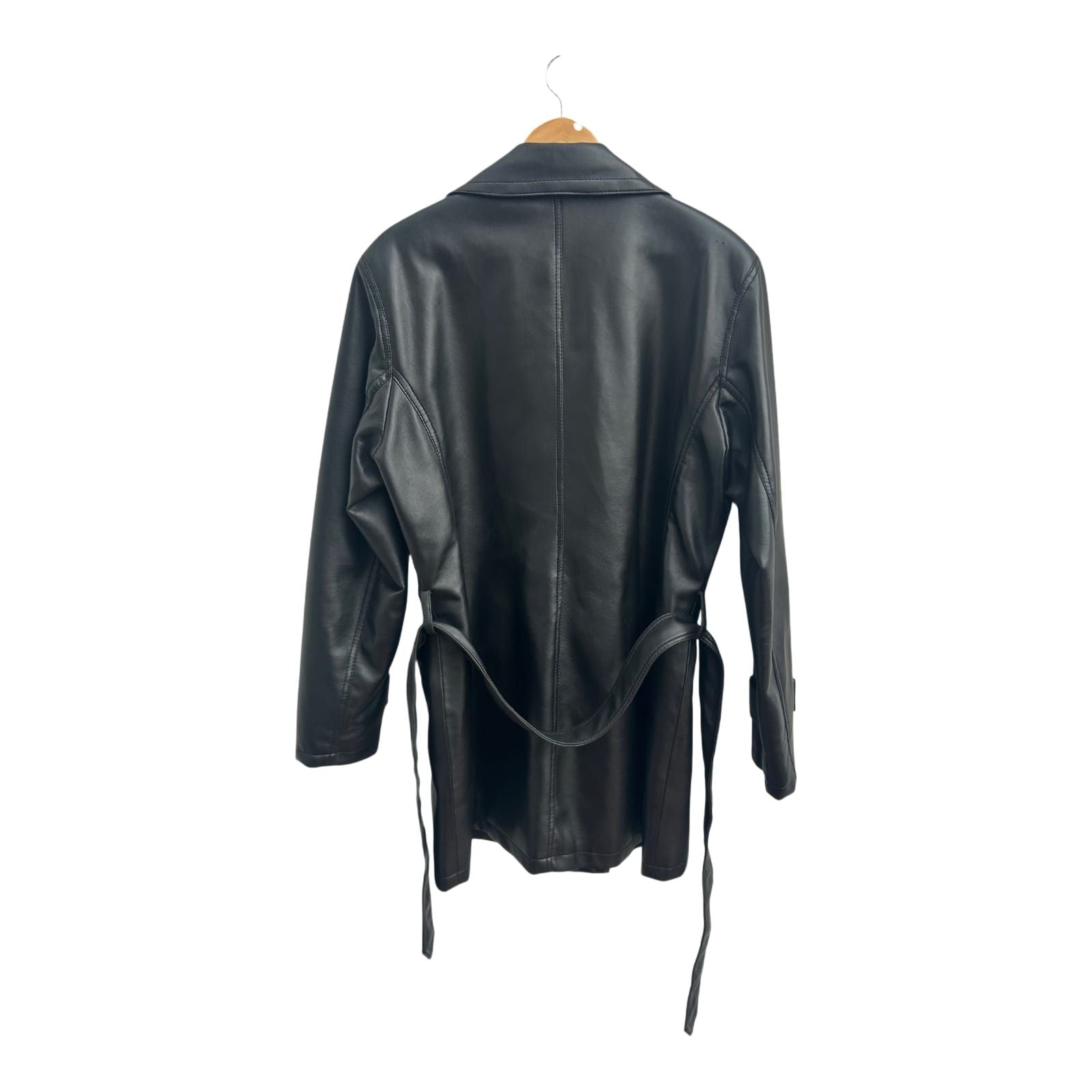 Kunstlederjacke Schwarz Damen Gr 42 XL Tailliert Gürtel Übergangsjacke Elegant