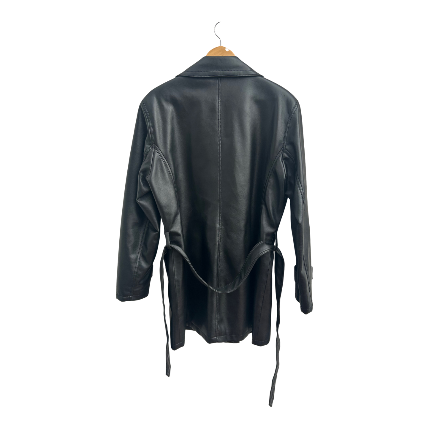 Kunstlederjacke Schwarz Damen Gr 42 XL Tailliert Gürtel Übergangsjacke Elegant