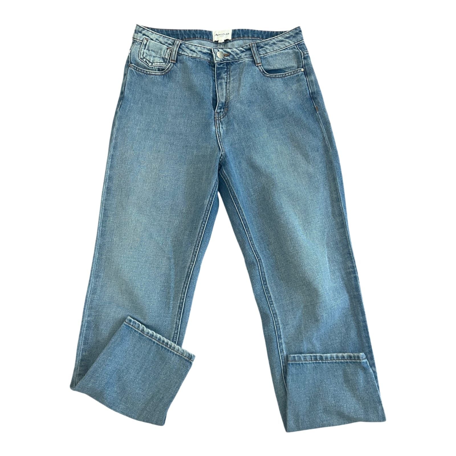 Maison 123 Jeans Damen Hose Gr 38 Blau High Waist Wide Leg Baumwolle