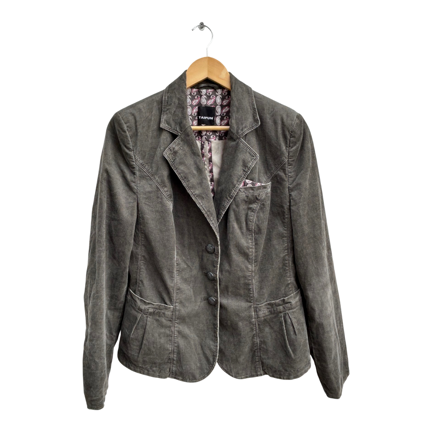 Taifun Blazer Damen 42 Grau Cord Klassisch Elegant Baumwolle Stretch Gefüttert