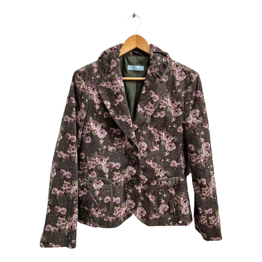 Himmelblau Blazer Damen 40 Khaki Rosa Blumen Cord Elegant Gefüttert Baumwolle