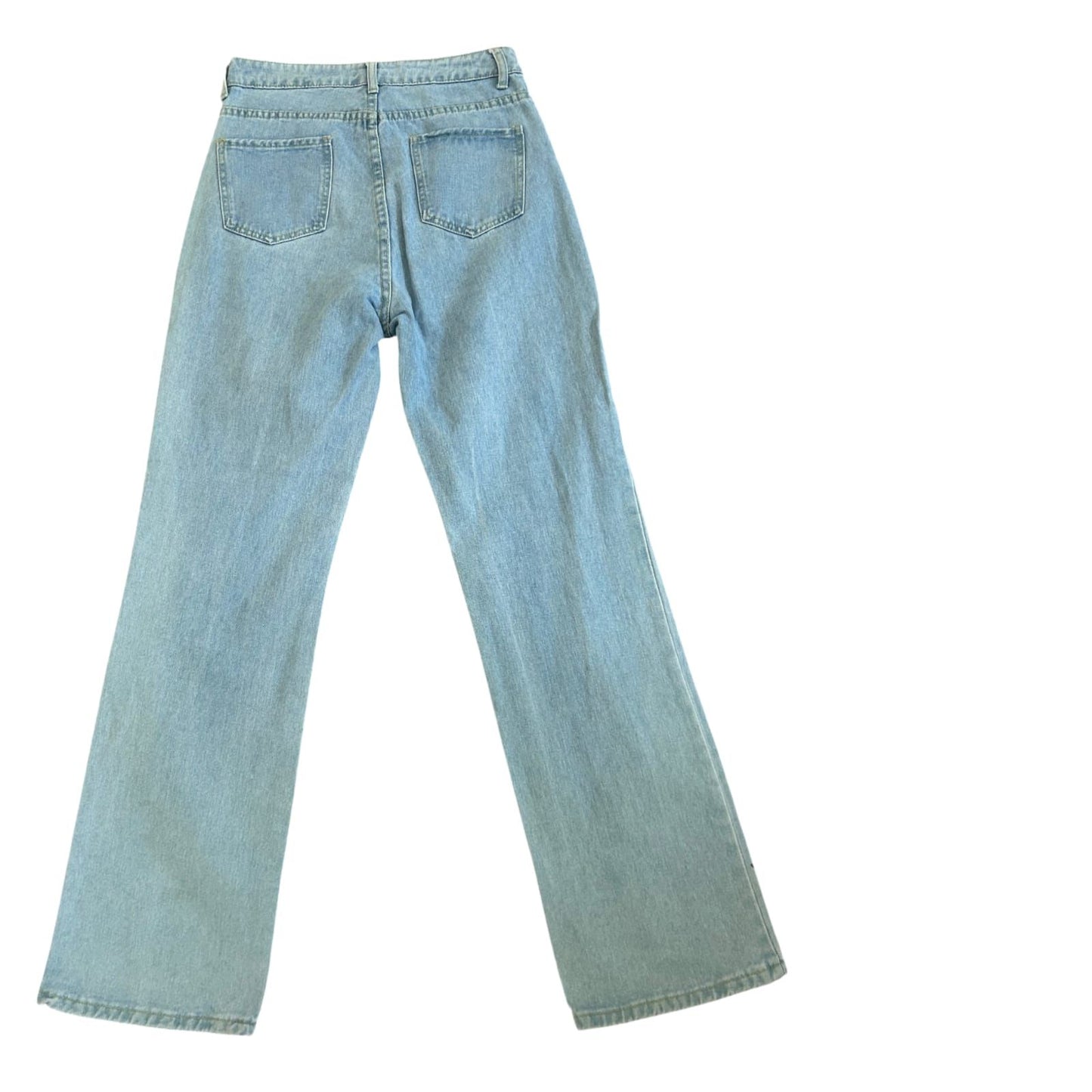Shein Jeans Damen Hose Gr M Blau Print High Waist Straight Leg Denim