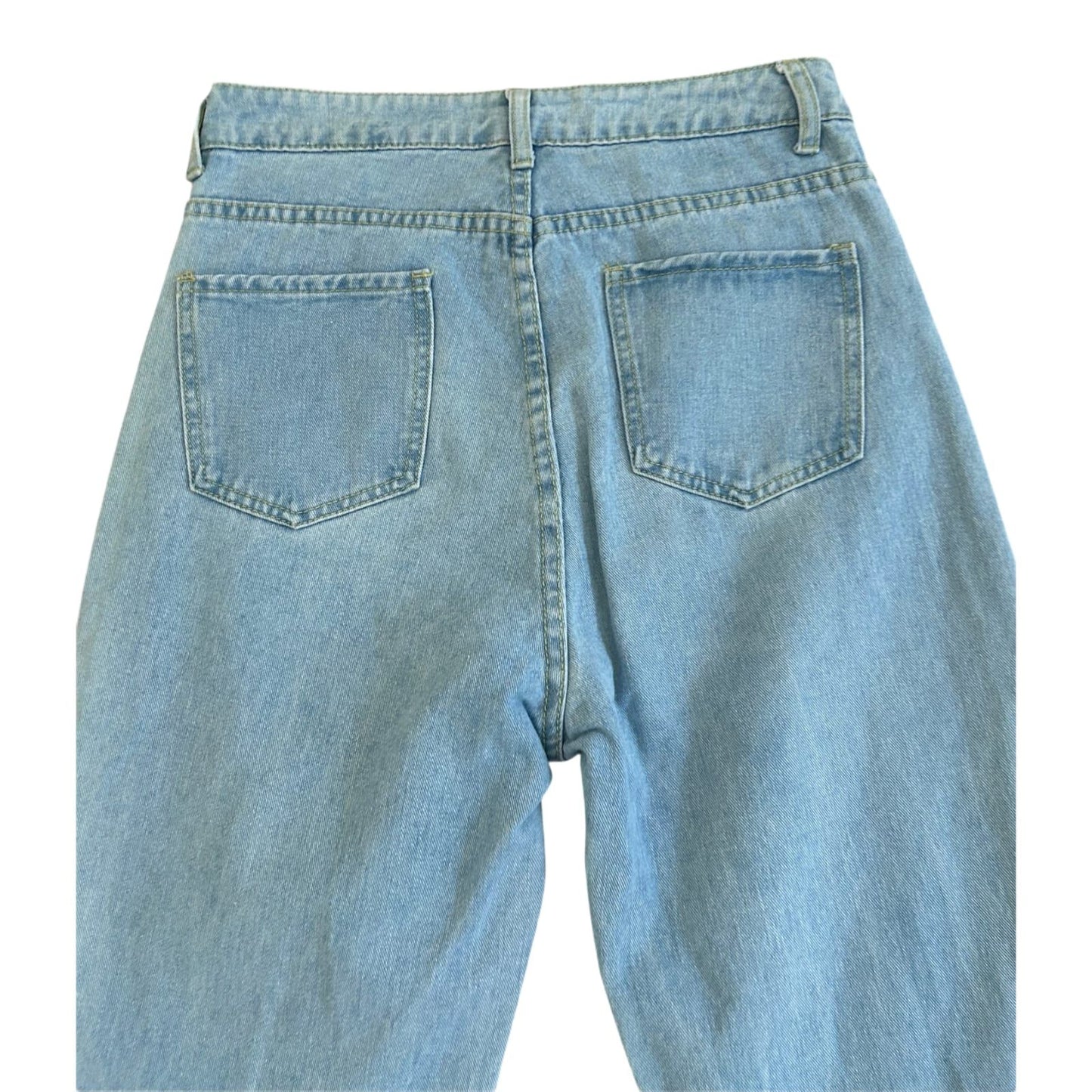 Shein Jeans Damen Hose Gr M Blau Print High Waist Straight Leg Denim