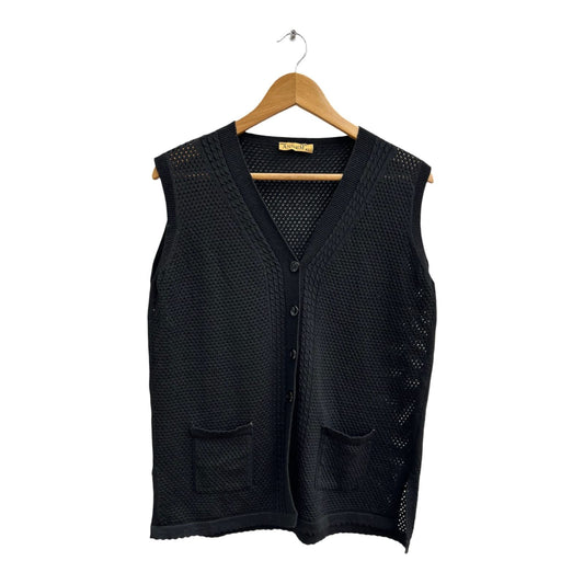 Vintage Anne M Netzweste Damen XL Schwarz 80er Stil Sommer Weste Retro Mesh