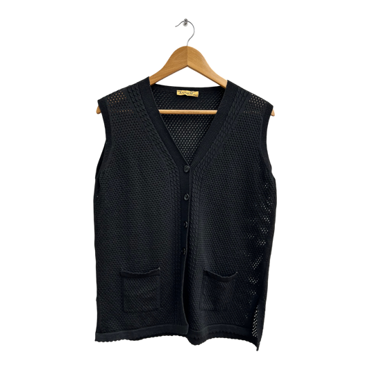 Vintage Anne M Netzweste Damen XL Schwarz 80er Stil Sommer Weste Retro Mesh
