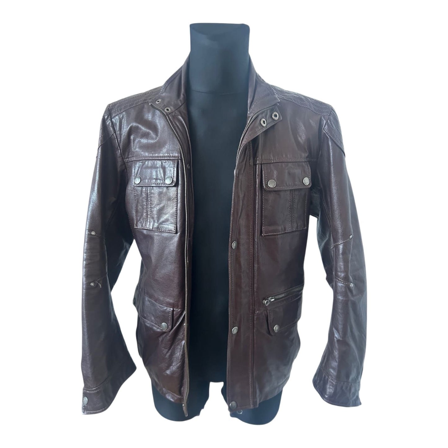 Manguun Herren Lederjacke Gr S Braun Bikerjacke Echtleder Vintage Stil