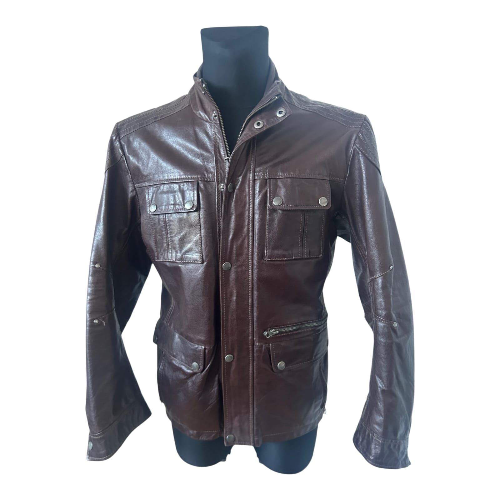 Manguun Herren Lederjacke Gr S Braun Bikerjacke Echtleder Vintage Stil