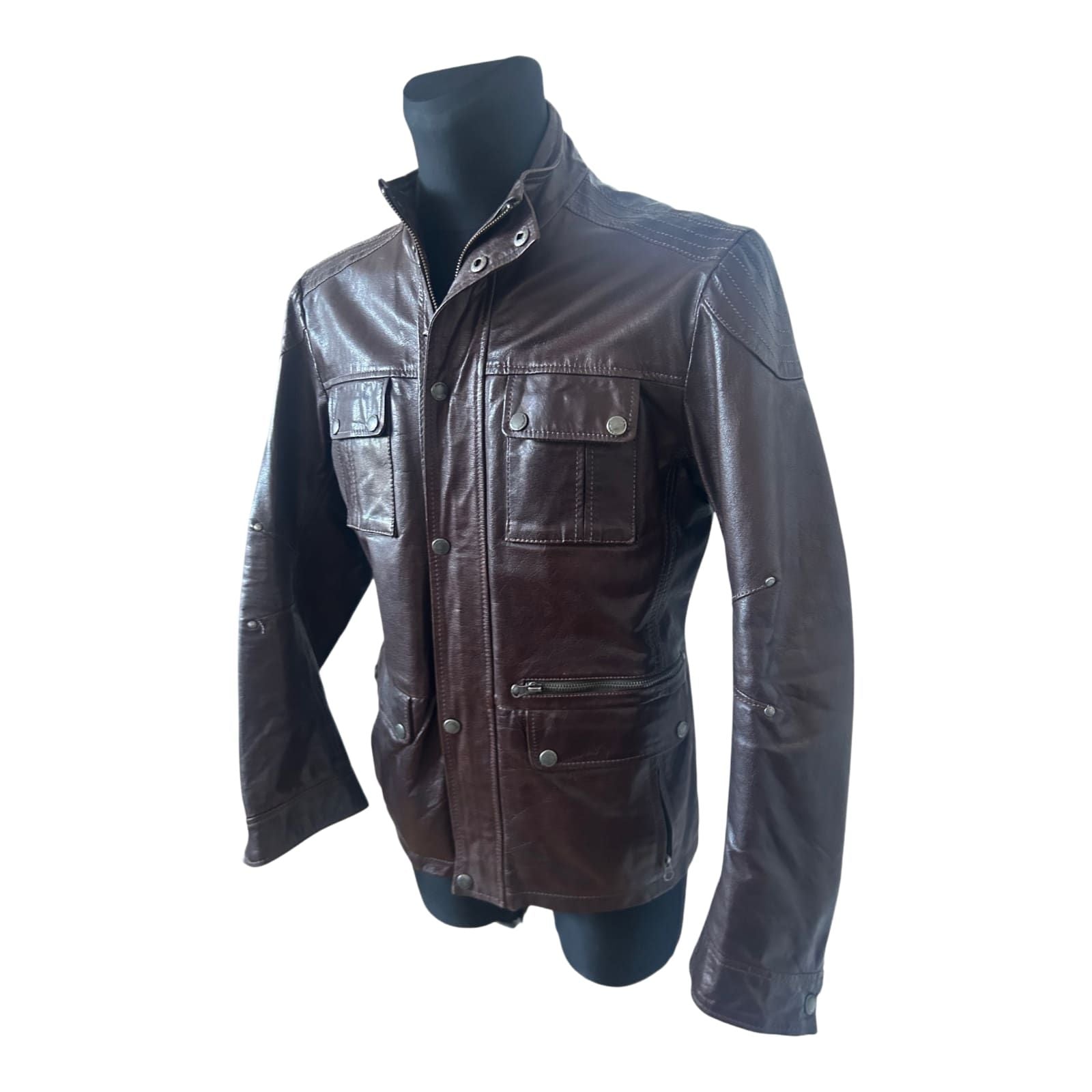 Manguun Herren Lederjacke Gr S Braun Bikerjacke Echtleder Vintage Stil
