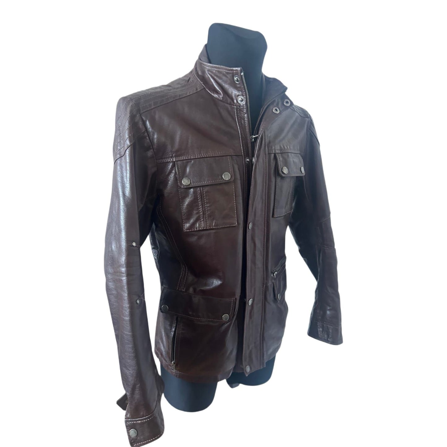 Manguun Herren Lederjacke Gr S Braun Bikerjacke Echtleder Vintage Stil