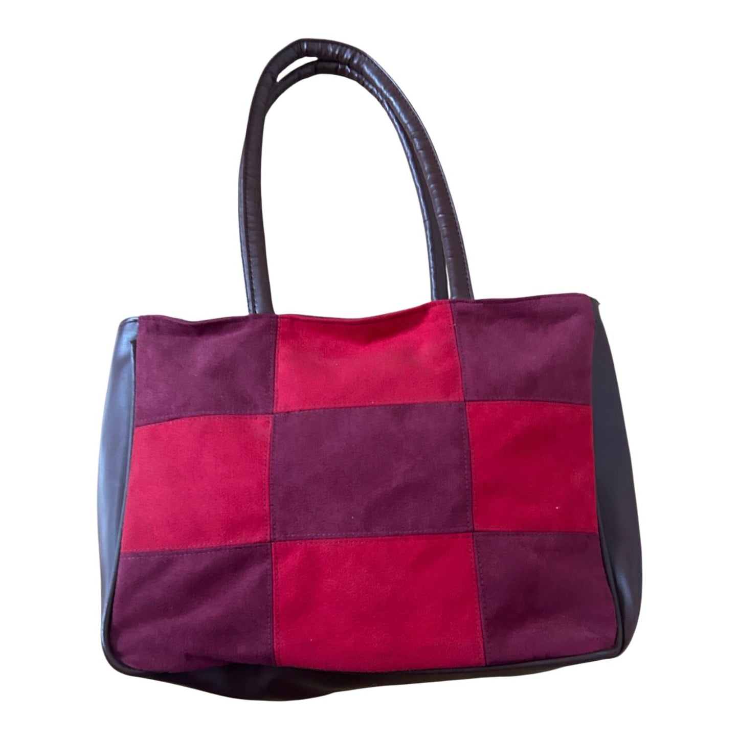 Tasche Wildlederoptik Rot Braun Patchwork Schultertasche Elegant Retro Stil