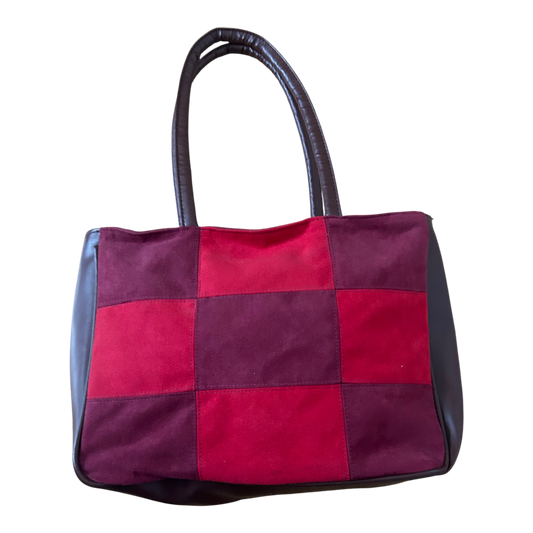 Tasche Wildlederoptik Rot Braun Patchwork Schultertasche Elegant Retro Stil